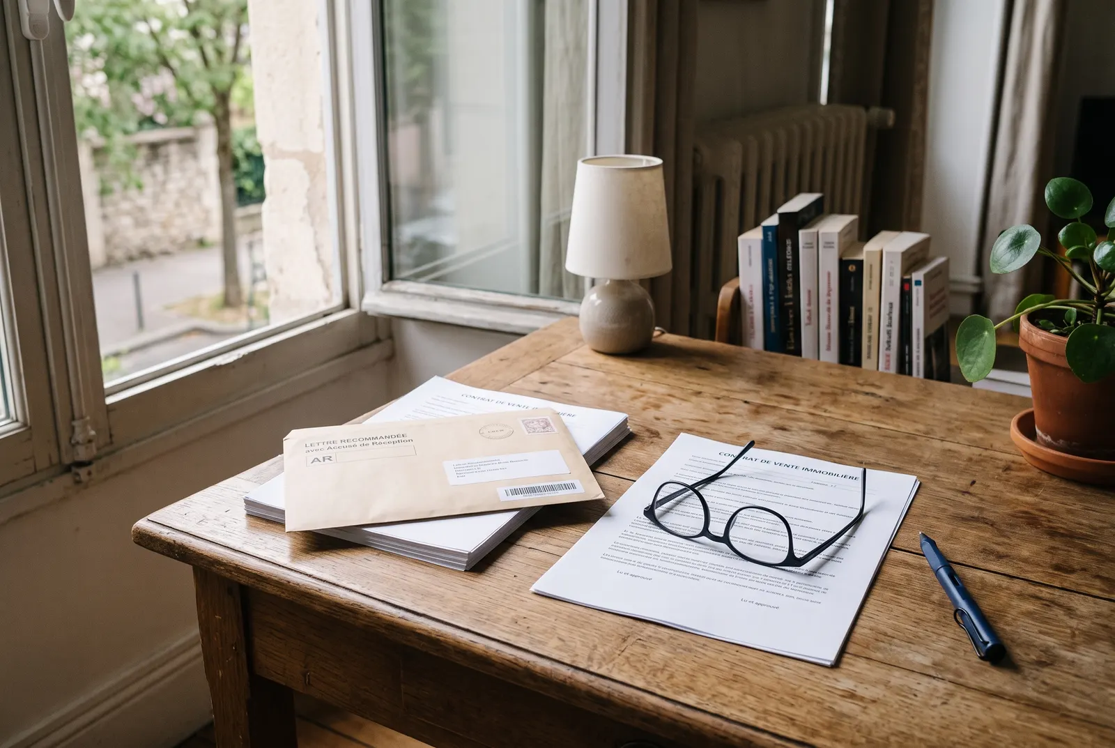 Courrier recommandé et convocation sur un bureau
